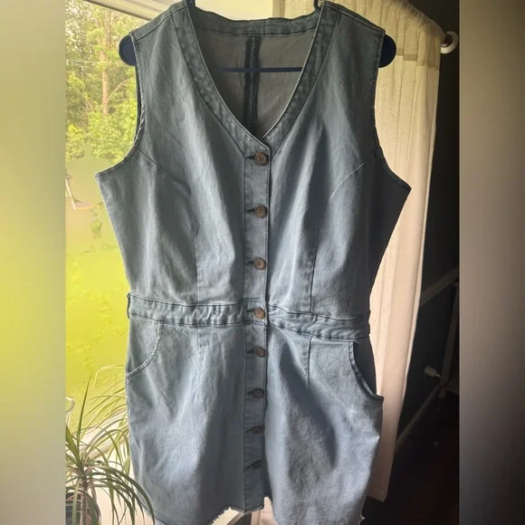 Blue Denim Overall Dress with V-Neckline - Picture 5 of 5